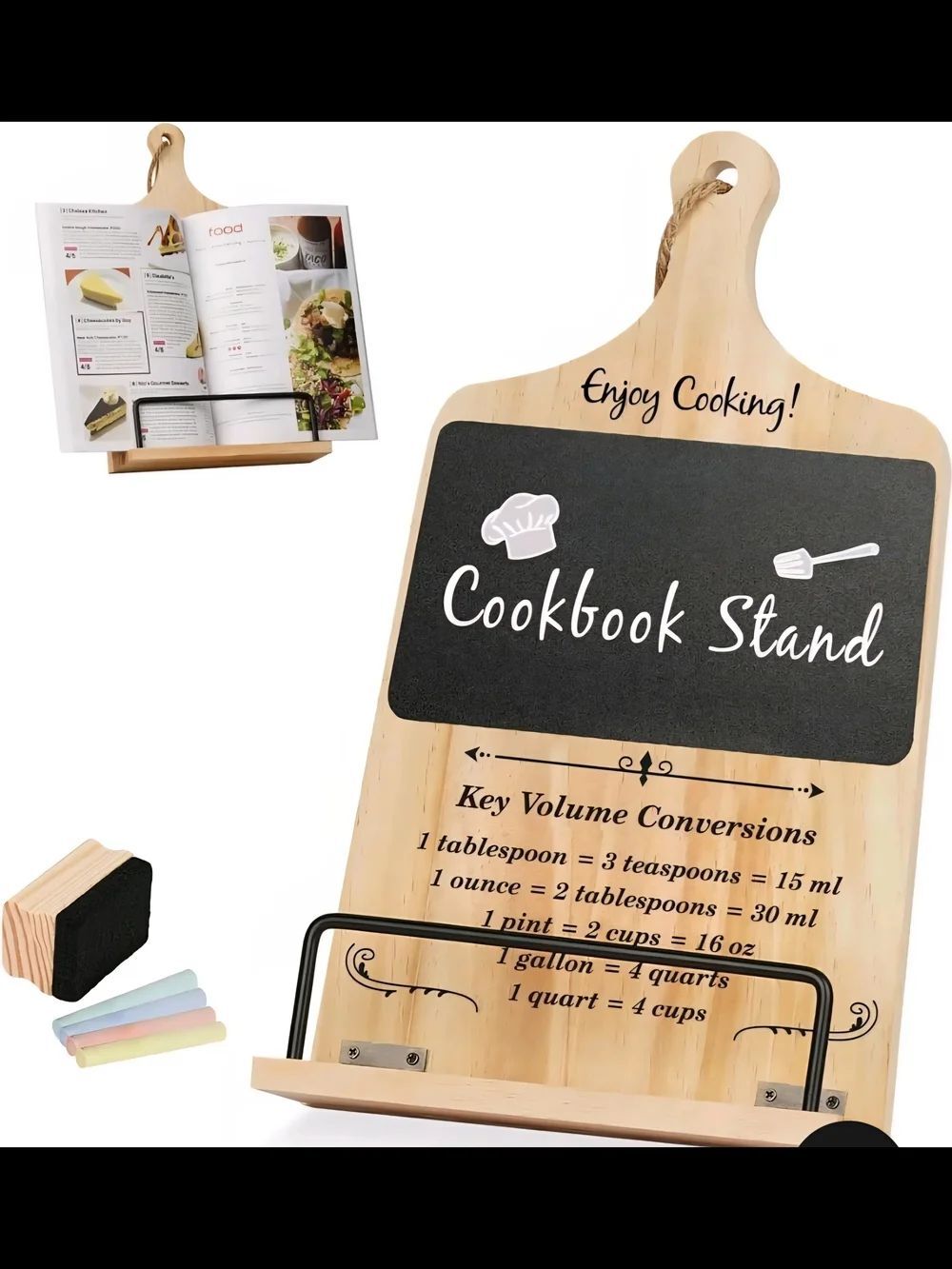 Source Unknown Wooden Cookbook Stand with Chalkboard Accents - Natural and Black